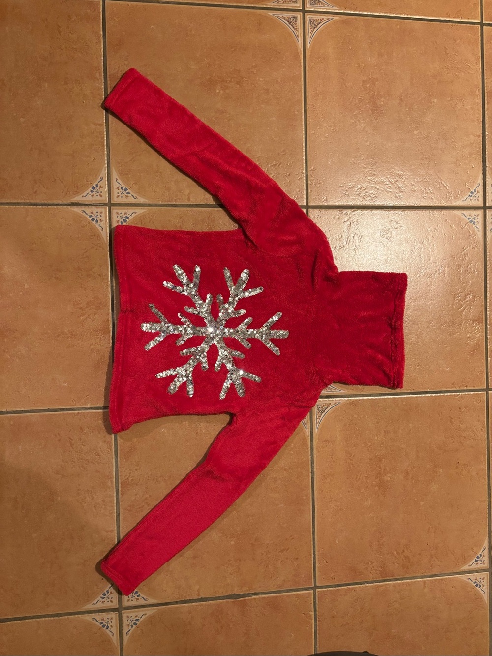 Chance or Fate Red Turtleneck Sweater with Silver Sequin Snowflake